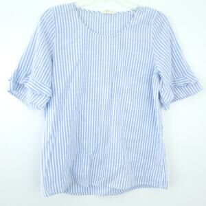 Cresent Stripe Cotton Shirt Small Blue White Stripe Short Sleeve Lightweight Top